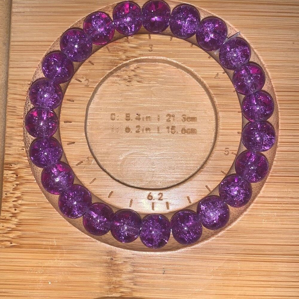 New Handmade Strechy‎ Cracked Glass Bead Bracelet Girls Women Purple 6.2”